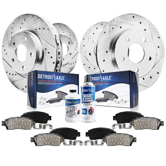 Detroit Axle - Brake kit for 2003-2007 Honda Accord 11.10 inch Front & 10.23 inch Rear Drilled & Slotted Disc Brake Rotors Repla