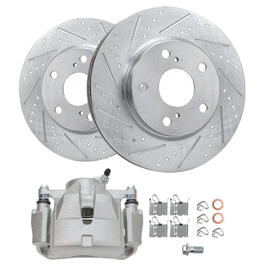 Detroit Axle - Front Drilled & Slotted Rotors Left Brake Caliper for Toyota RAV4 Prius V Lexus HS250H Scion xB Replacement
